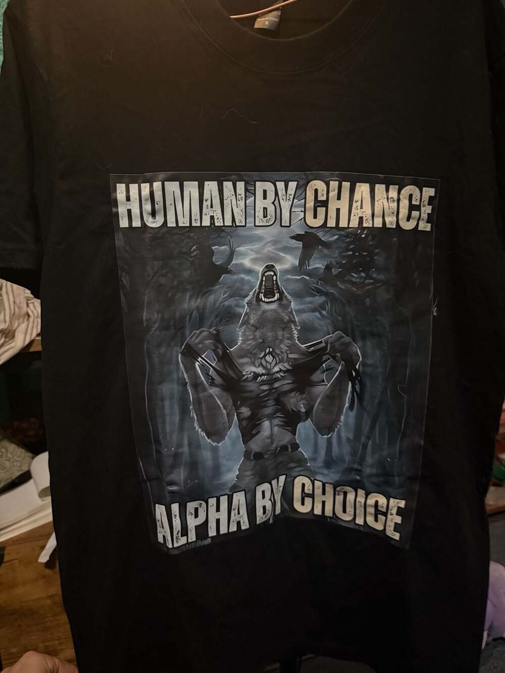 C0078 Human By Chance Alpha By Choice Werewolf Graphic Black T-Shirt
